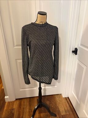 Free People Sheer Metallic Black Long-Sleeve Women's Top
